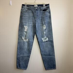 Blank Paige Distressed Ripped Mom Jeans Blue Large